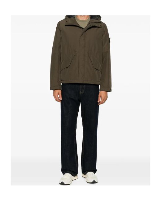 Stone Island Green Hooded Logo-Patch Jacket for men