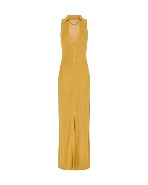 Elisabetta Franchi Metallic Shirt-Collar Maxi Dress