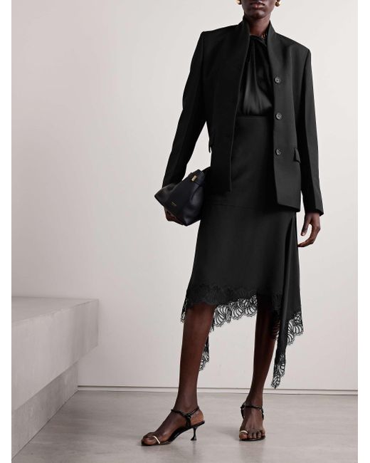 Stella McCartney Black Asymmetrical Lace Trimmed Skirt