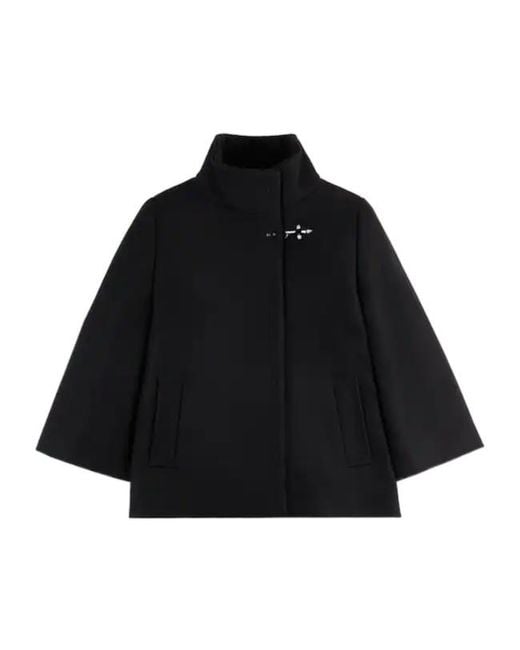 Fay Black Cape Wool Blend Coat