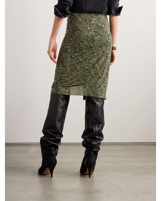 Isabel Marant Green Ruched-Front Patterned Midi Skirt