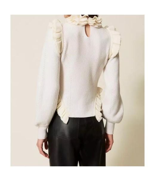 Twinset White Ruffled-Trim Jumper
