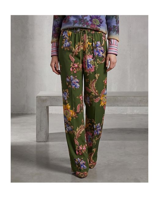 Etro Green Floral Print Trousers