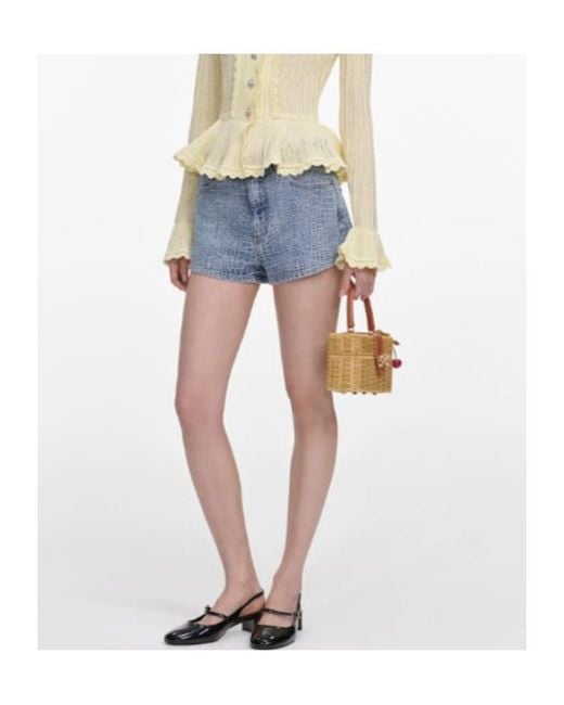 Self-Portrait Blue Croc-Embossed Denim Shorts