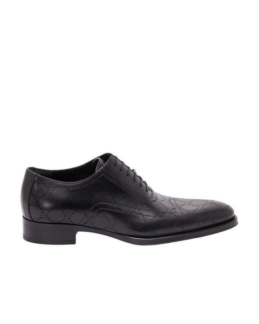 Gucci Black Lasered Gg Lace-Up Shoes for men