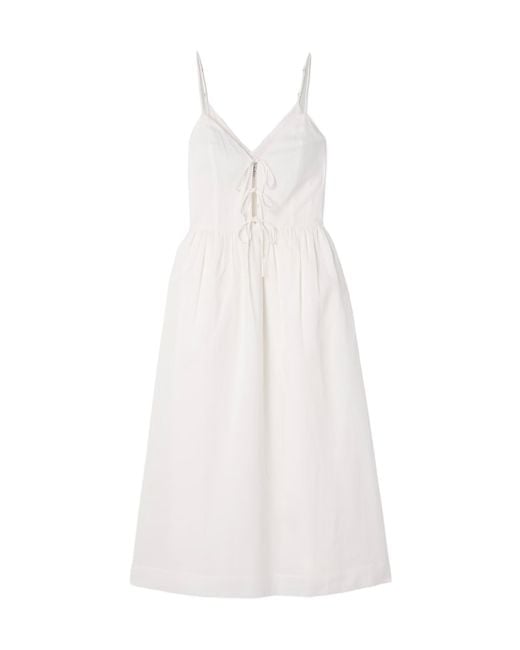 Sea White Pleated Cotton Midi Dress