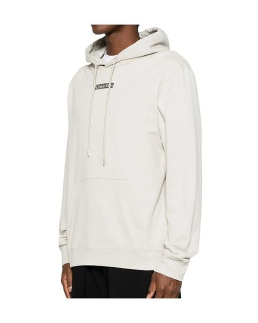 Calvin Klein White Logo-Patch Drawstring Hoodie for men