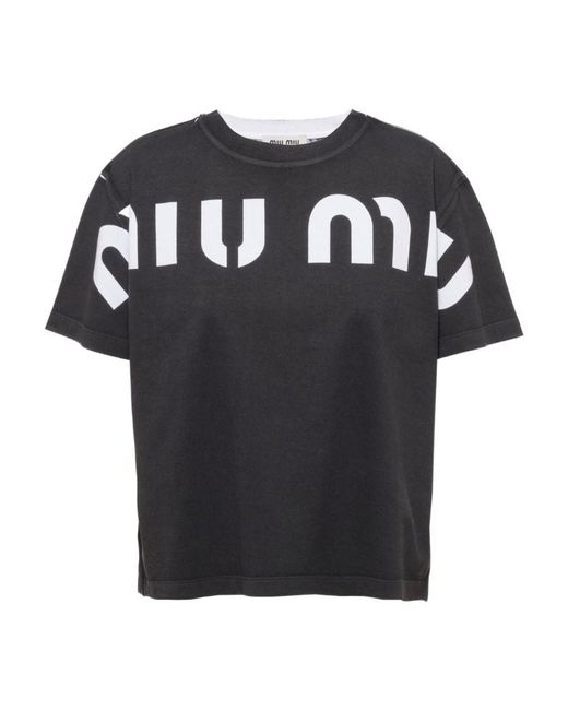 Miu Miu Black Printed Cotton T-Shirt