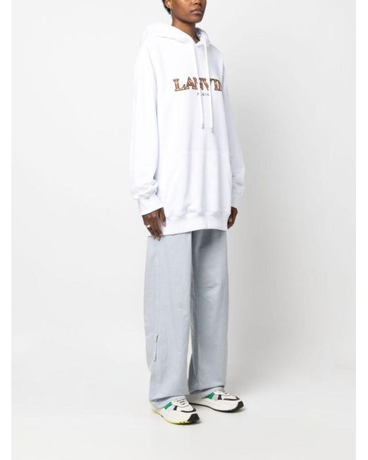 Lanvin White Logo Embroidered Drawstring Hoodie