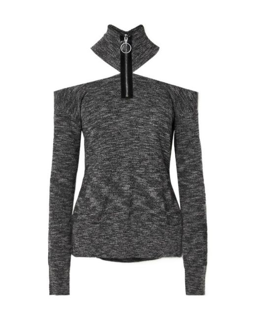 Christopher Kane Black Cold-Shoulder Wool Sweater