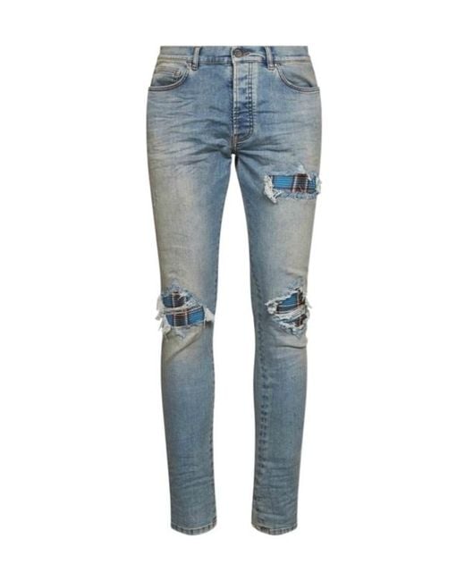 Amiri Blue Distressed Flannel Mx1 Jeans for men