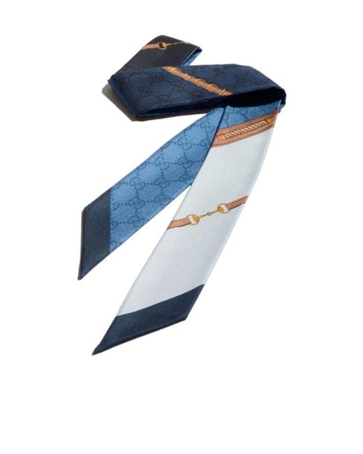 Gucci Blue Printed Silk Twill Ribbon