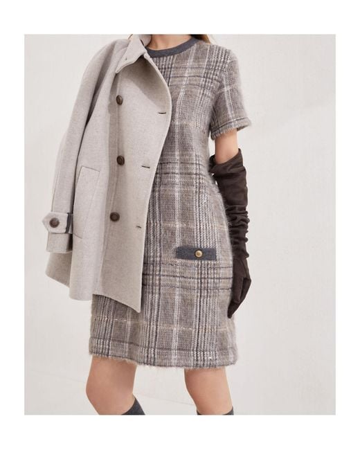 Brunello Cucinelli Gray Check-Pattern Sequin Dress