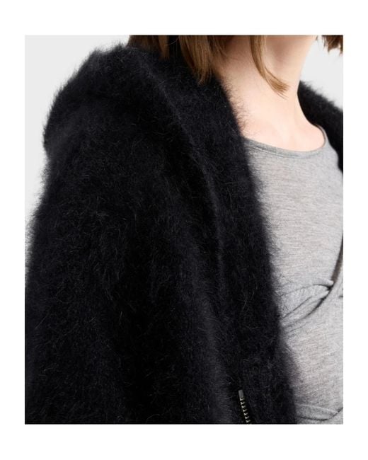 7 For All Mankind Black Fuzzy Zip Hooded Sweater