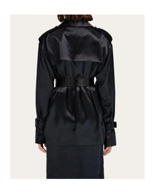 Ferragamo Black Ferragamo Double-Breasted Belted Trench Coat