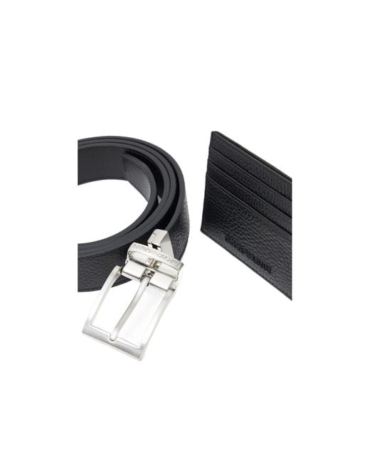 Emporio Armani White Logo Engraved Belt And Cardholder Set for men