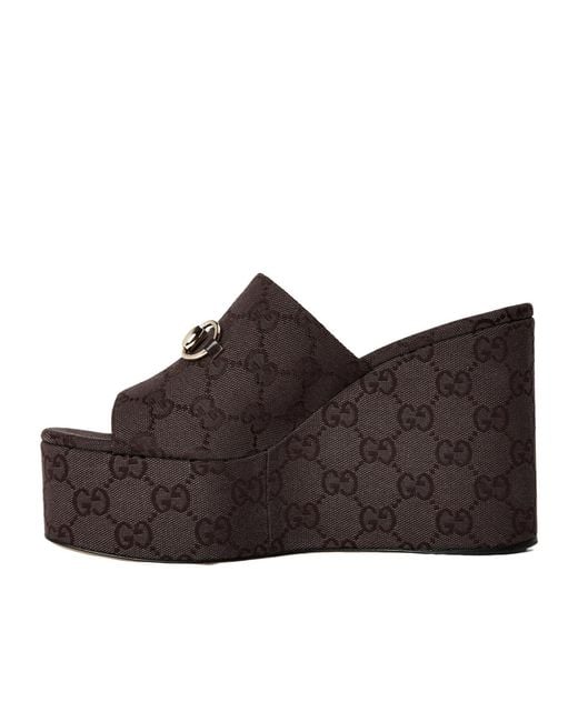 Gucci Brown Horsebit Platform Sandals