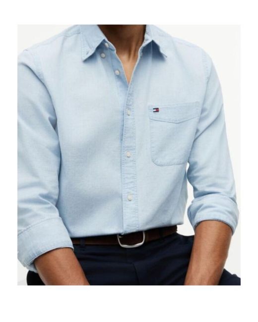 Tommy Hilfiger Blue Button-Down Chest-Pocket Shirt for men