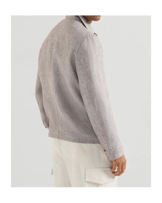 Brunello Cucinelli Gray Linen And Hemp Diagonal Outerwear Jacket for men