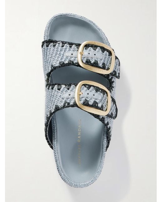 Loeffler Randall Blue Embroidered Raffia Platform Slides