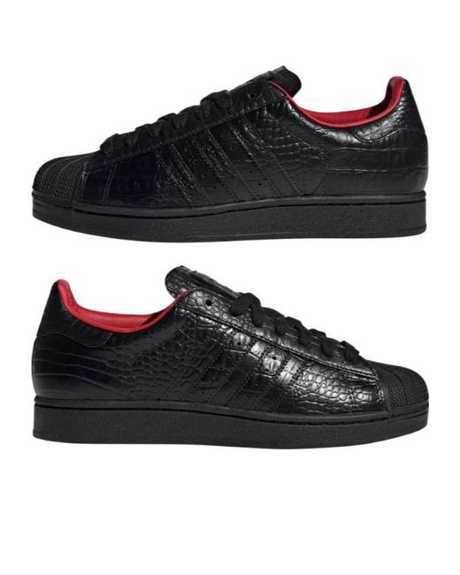 Adidas Originals Black Superstar Ii Crocodile-Effect Sneakers for men