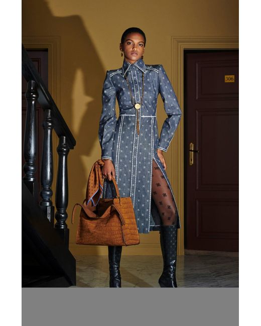 Fendi Blue Karligraphy Motif Shirt Dress