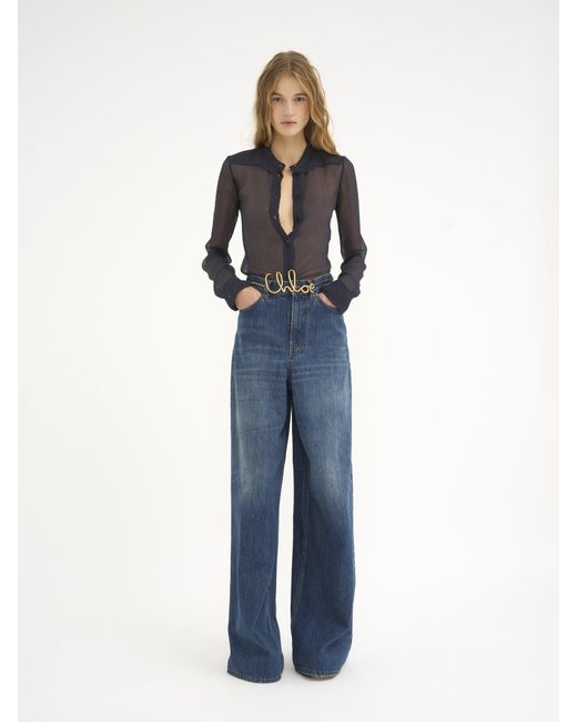 Chloé Blue Chloé Slim-Fit Collarless Blouse