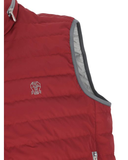 Brunello Cucinelli Red Quilted Zipped Gilet for men