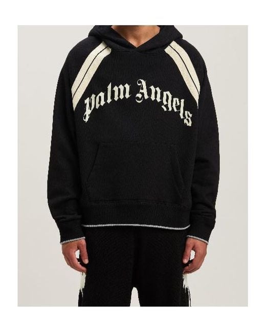 Palm Angels Black Logo Printed Ribbed Hem Hoodie for men