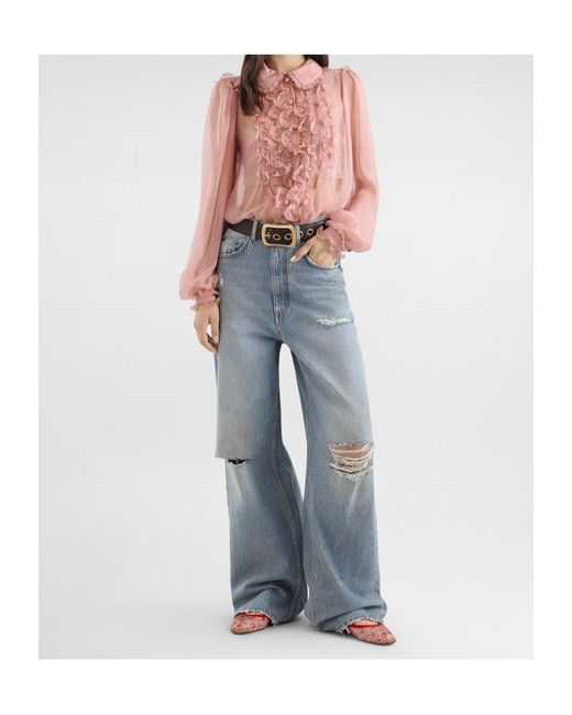 Dolce & Gabbana Pink Ruffled Buttoned Top
