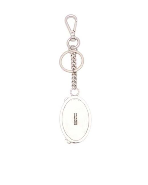 DSquared² White Gothic Logo-Plaque Key Chain for men