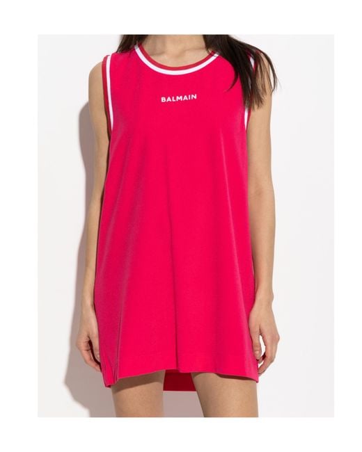 Balmain Pink Striped-Trim Mini Dress