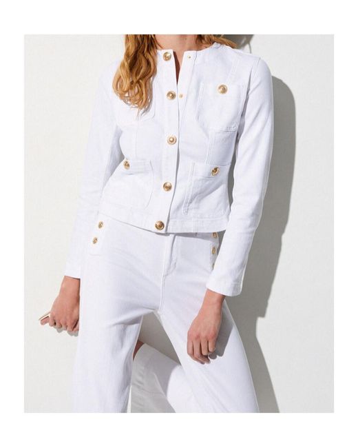 Liu Jo White Buttoned Crewneck Denim Jacket