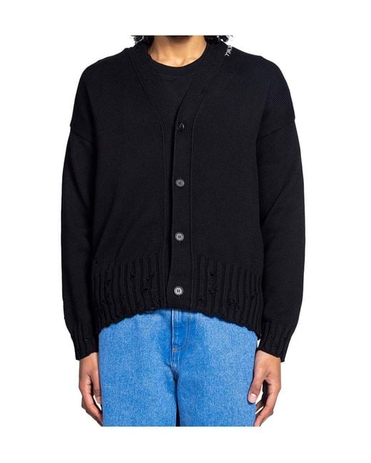 Marni Black V-Neck Distressed Cardigan for men