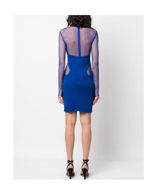 Tom Ford Blue High Neck Mesh Mini Dress