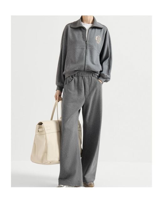 Brunello Cucinelli Gray Logo-Embroidered Zip-Up Hoodie