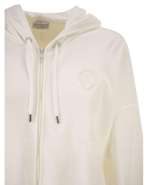 Brunello Cucinelli White Logo Patch Hoodie