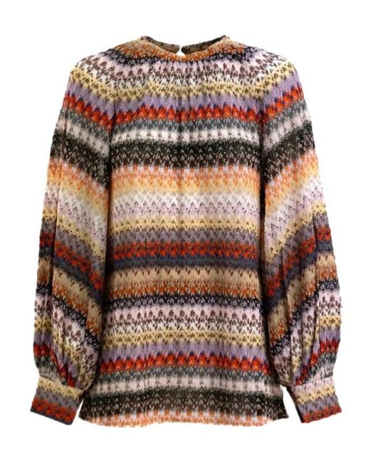 Missoni Brown Striped Balloon-Sleeve Top