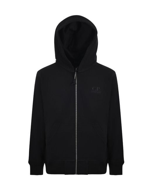 C P Company Black Hooded Zip Sweater for men