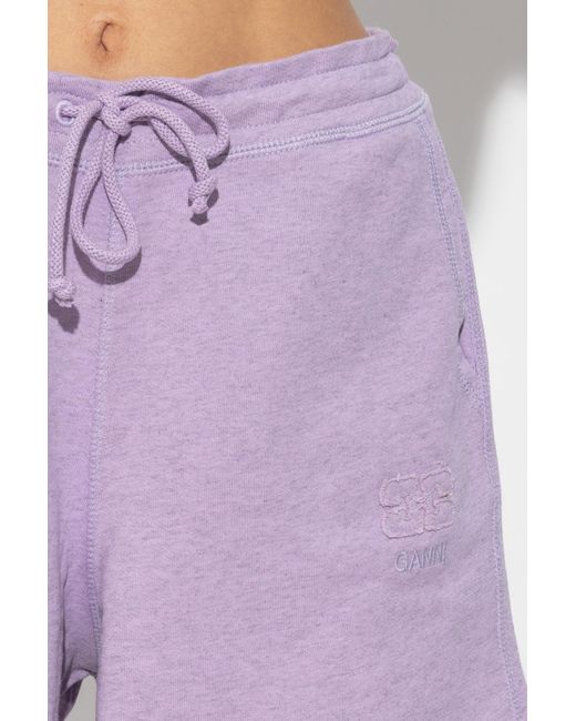 Ganni Purple Logo-Embroidered Drawstring Shorts