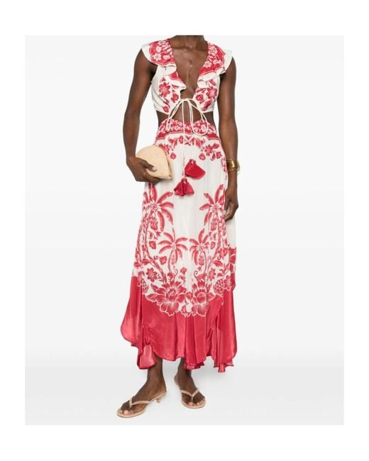 Farm Rio Red Floral Patterned Cut-Out Dress