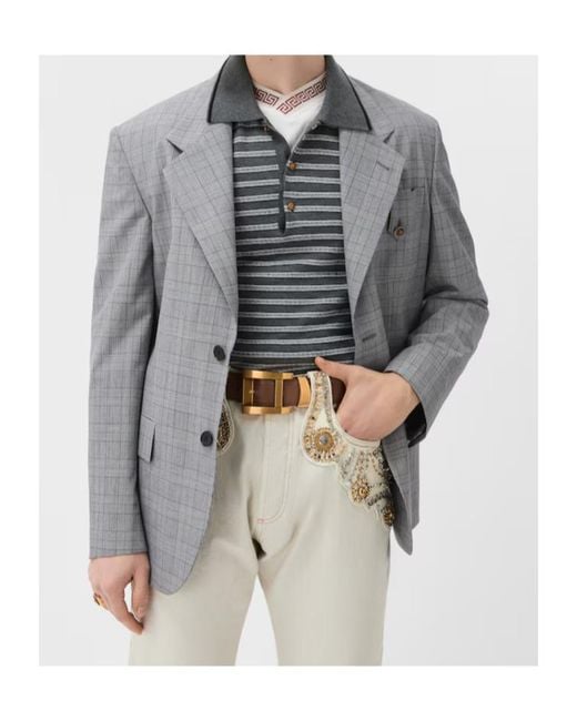 Versace Gray Check Single-Breasted Blazer for men