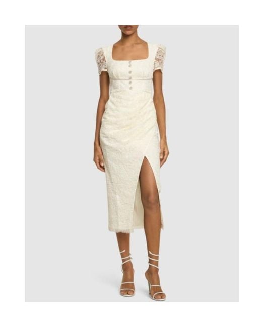 Self-Portrait White Button Lace Short-Sleeved Mid-Length Dress