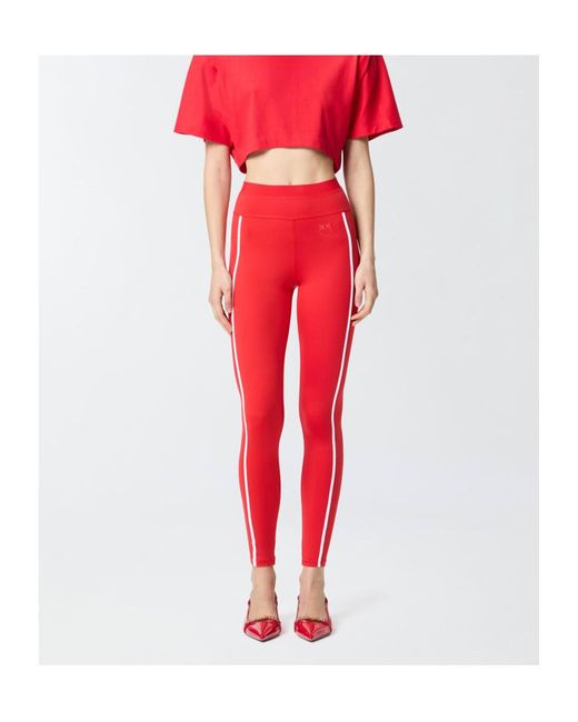 Pinko Red Side-Striped Slim-Fit Leggings