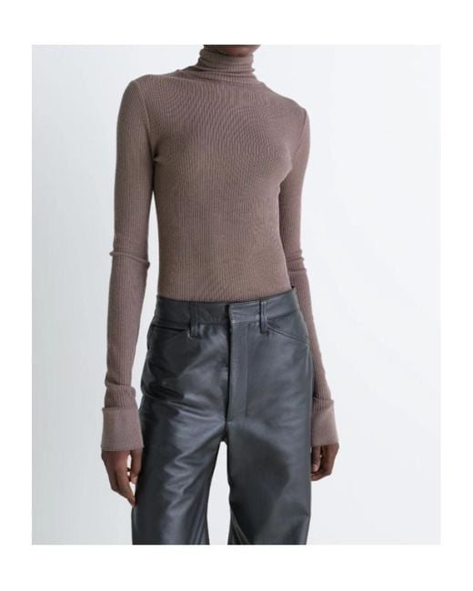 Lemaire Brown Long Sleeve Turtleneck Ribbed Top