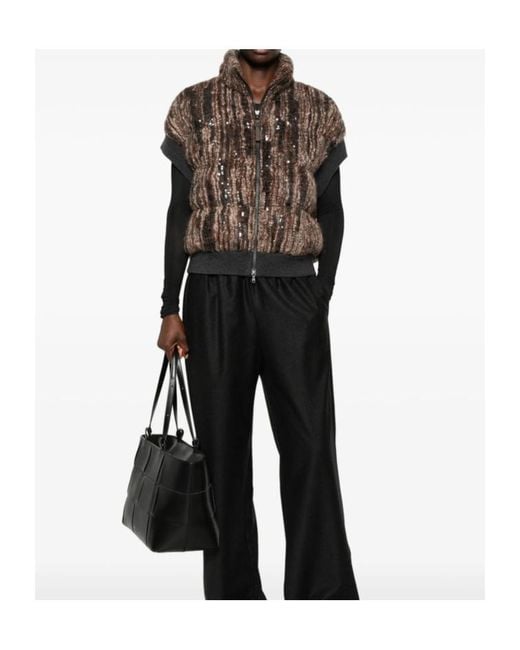 Brunello Cucinelli Brown Sequin-Embellished Sleeveless Gilet