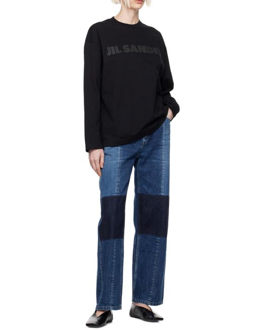 Jil Sander Blue Logo Printed Long-Sleeved T-Shirt