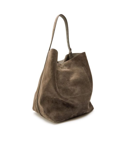 Totême Brown Belted Suede Tote