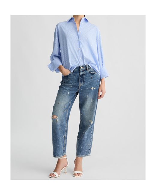 Liu Jo Blue Embellished Pinstriped Shirt