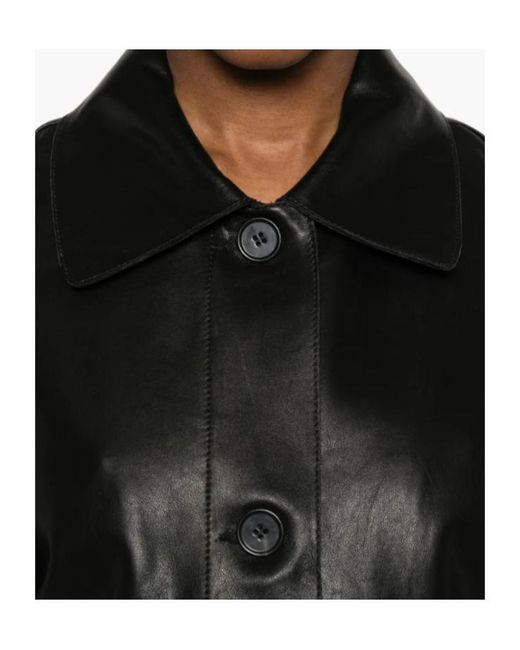 Arma Black Button-Pocket Leather Jacket